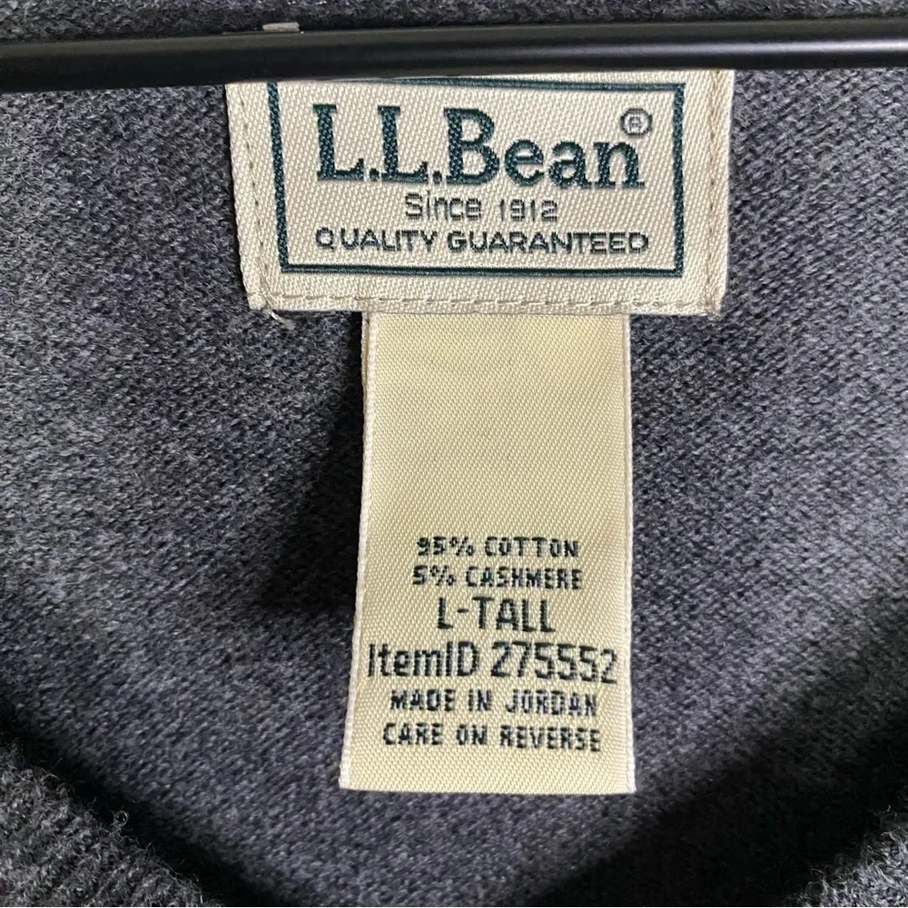 LL Bean cotton cashmere V neck‎ sweater large tall LT navy blue